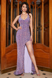 Mermaid Light Purple Sparkly Sequins Prom Dress with Slit