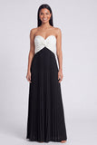 A-Line Pink and Orange Sweetheart Pleated Maxi Dress with Bow