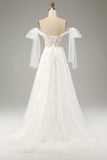 Princess White A-Line Lace Up Tulle Corset Bridal Dress with Appliques Lace