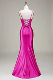 Candy Mermaid Spaghetti Straps Corset Prom Dress with Split Front
