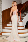 Glitter Pink Beaded Mermaid Prom Dress with Slit