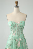 A-Line Light Green Corset Prom Dress with Embroidery