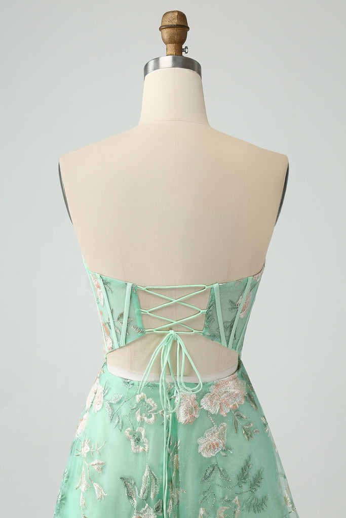 ZAPAKA Women Light Green Corset Prom Dress with Embroidery A-Line