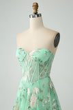 A-Line Light Green Corset Prom Dress with Embroidery