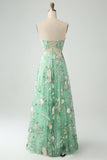 A-Line Light Green Corset Prom Dress with Embroidery