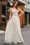 Light Green A-Line Strapless Corset Prom Dress with Embroider