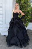 Black Strapless Ball Gown Evening Dress with Beading