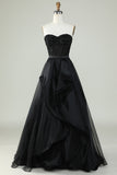 Black Strapless Ball Gown Evening Dress with Beading