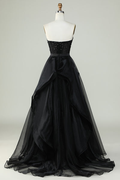 Zapaka Women's Black Strapless Beading Ball Gown Formal Evening Prom ...