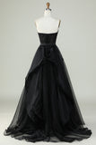 Black Strapless Ball Gown Evening Dress with Beading