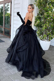 Black Strapless Ball Gown Evening Dress with Beading