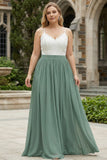 Eucalyptus Chiffon A Line Lace Plus Size Mother of the Bride Dress