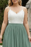 Eucalyptus Chiffon A Line Lace Plus Size Mother of the Bride Dress