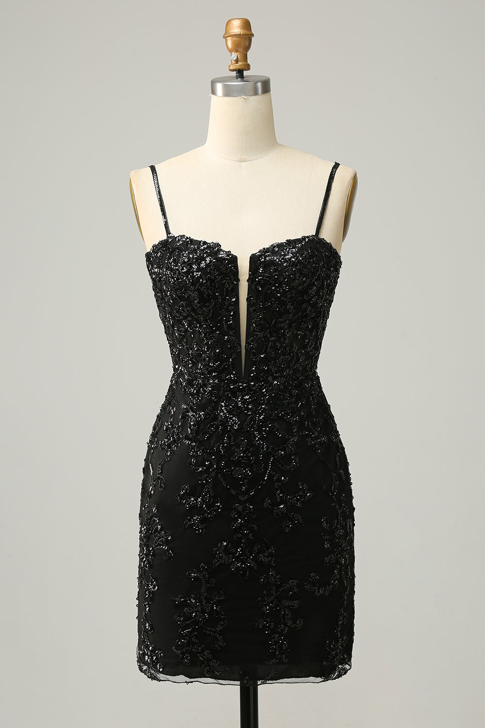 Sparkly Black Corset Sequins Tight Homecoming Dress with Lace