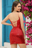 Sparkly Black Corset Sequins Tight Homecoming Dress with Lace