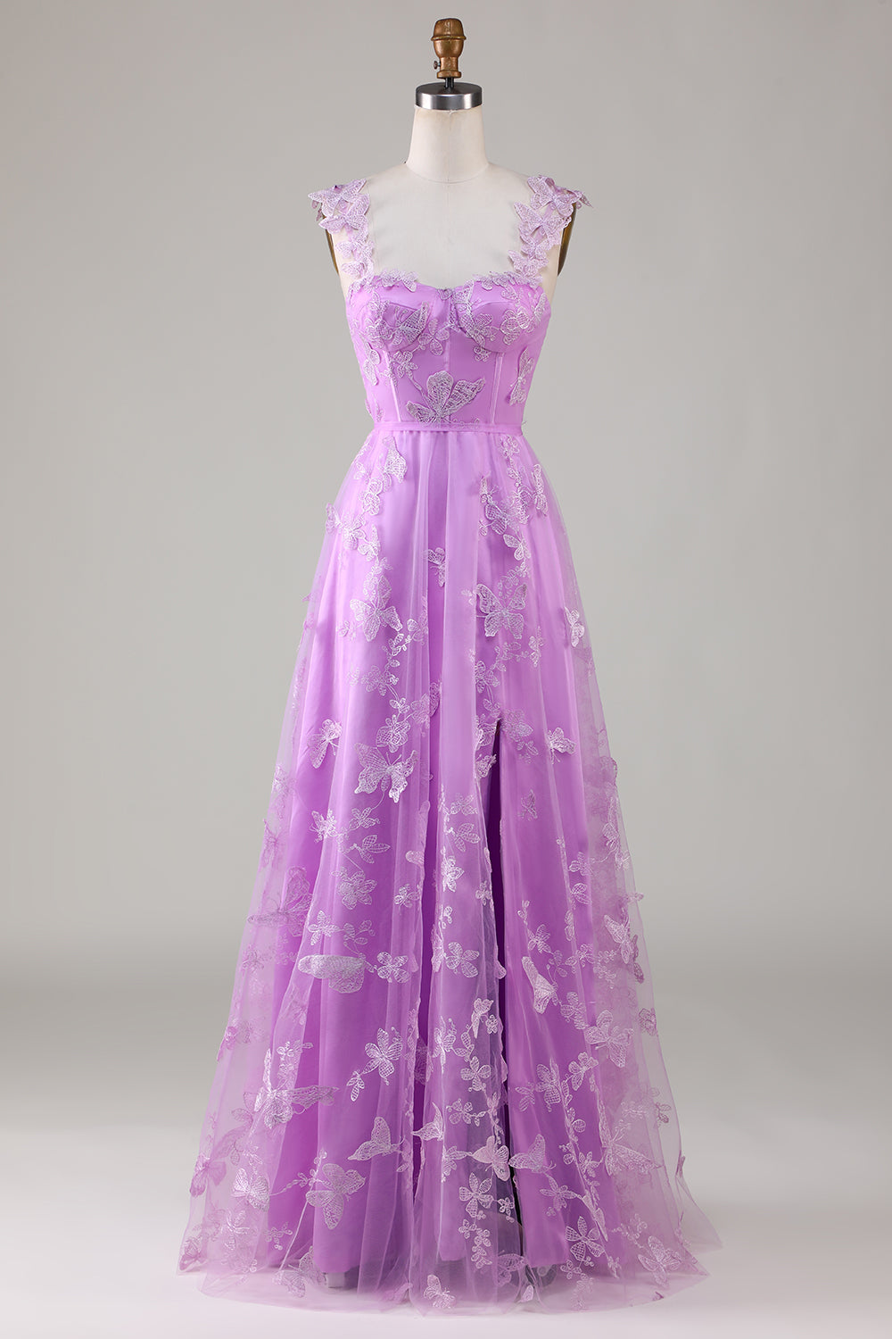 Zapaka Women Green Corset Long Tulle Prom Dress with 3D Butterflies Scoop Neck Party Dress with Slit, Purple / US24W Zapaka Women Green Corset Long Tulle Prom Dress with 3D Butterflies Scoop Neck Party Dress with Slit, Purple / US24W