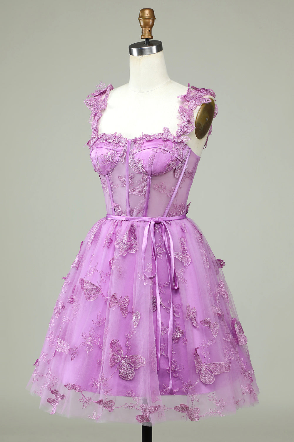 Cute A Line Sweetheart Purple Corset Homecoming Dress with Appliques