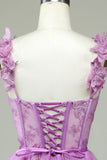 Cute A Line Sweetheart Purple Corset Homecoming Dress with Appliques
