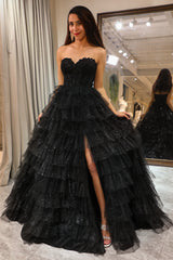 Zapakasa Women Black Embroidery Corset Long Prom Dress A-Line