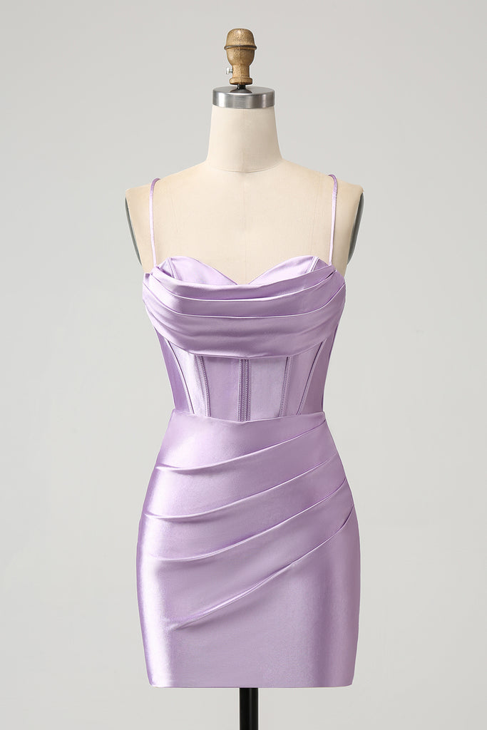 Trendy Mermaid Spaghetti Straps Lilac Corset Ball Dress with Split Front main image 0