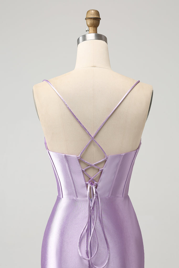 Stylish Bodycon Spaghetti Straps Lilac Sequins Corset Homecoming Dress with Criss Cross Back