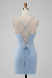 Light Blue Bodycon Corset Spaghetti Straps Short Homecoming Dress
