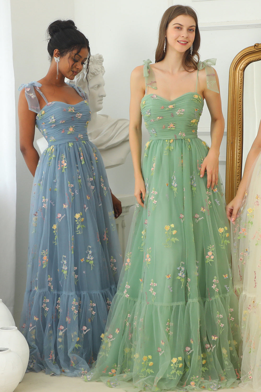 Zapaka Women Grey Blue Prom Dress A-Line Sleeveless Long Homecoming Dress With Embroidery, Green / US16W Zapaka Women Grey Blue Prom Dress A-Line Sleeveless Long Homecoming Dress With Embroidery, Green / US16W
