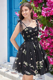 Cute A Line Black Short Homecoming Dress With Embroidery