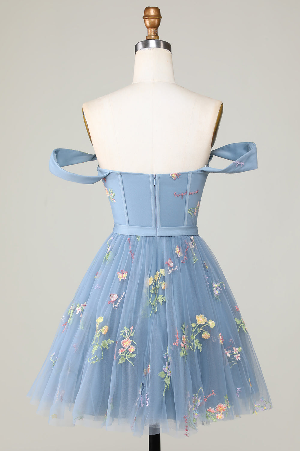 Cute A Line Sweetheart Grey Blue Short Homecoming Dress with Embroidery
