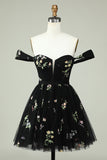 Cute A Line Sweetheart Grey Blue Short Homecoming Dress with Embroidery