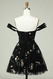 Cute A Line Sweetheart Grey Blue Short Homecoming Dress with Embroidery