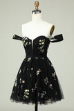 Cute A Line Sweetheart Grey Blue Short Homecoming Dress with Embroidery