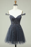 Cute A Line Spaghetti Straps Grey Short Homecoming Dress with Appliques