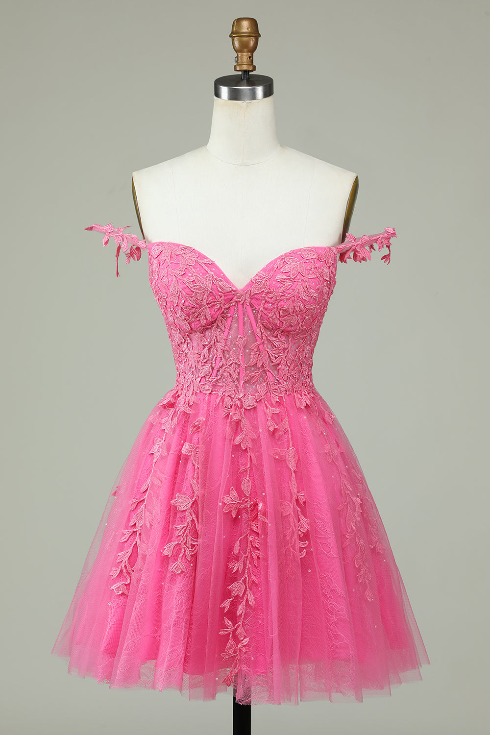 Cute A Line Spaghetti Straps Pink Short Homecoming Dress with Appliques