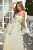 A Line Champagne Spaghetti Straps Prom Dress With 3D Flowers