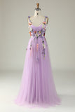 A Line Champagne Spaghetti Straps Prom Dress With 3D Flowers