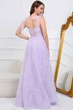 Purple A-Line Prom Dress With Embroidery