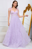 Purple A-Line Prom Dress With Embroidery