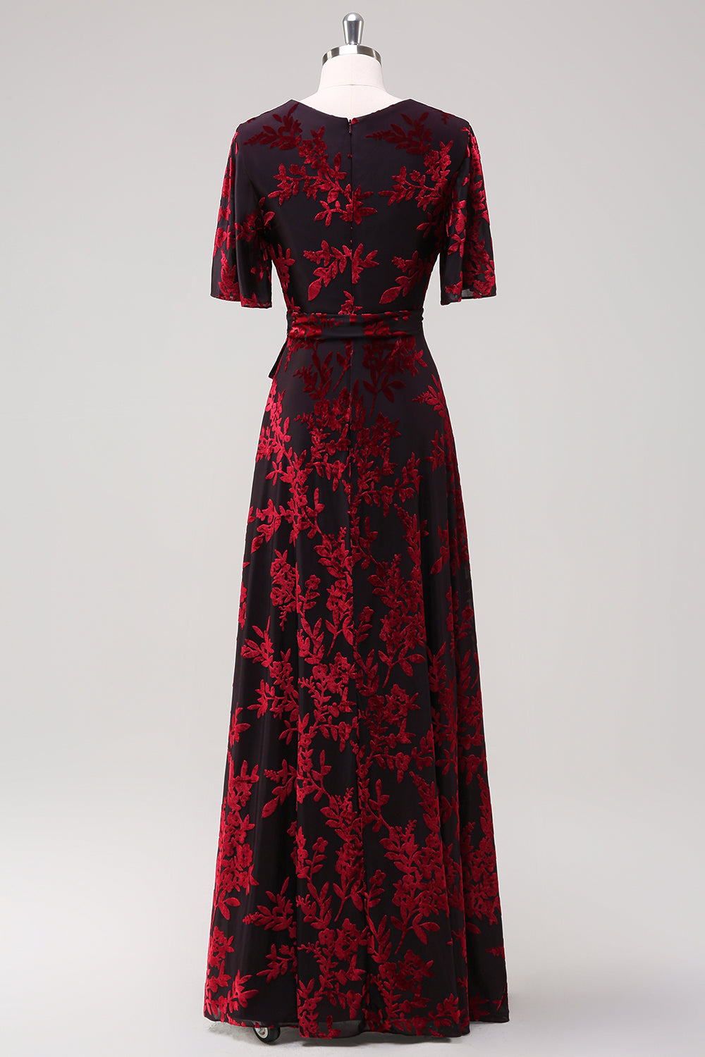 ZAPAKA Women Wedding Guest Dress Burnout Velvet Dark Green Floor Length Dress, Burgundy / US4