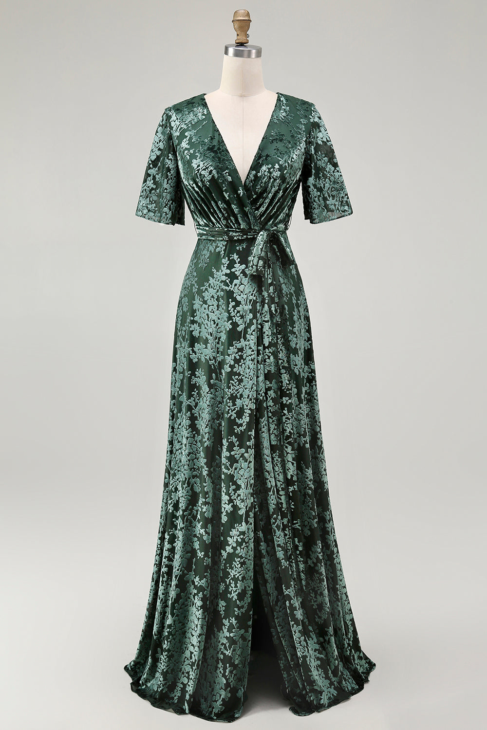 ZAPAKA Women Dark Green Formal Dress A Line Burnout Velvet Evening Dress Long Prom Dress with Short Sleeves, Pine / US18W ZAPAKA Women Dark Green Formal Dress A Line Burnout Velvet Evening Dress Long Prom Dress with Short Sleeves, Pine / US18W