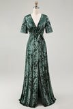 Burnout Velvet Dark Green Floor Length Dress