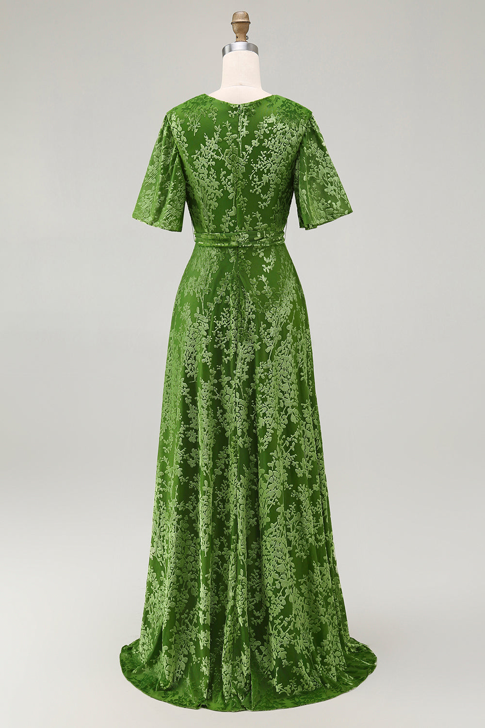 ZAPAKA Women Dark Green Formal Dress A Line Burnout Velvet Evening Dress Long Prom Dress with Short Sleeves, Sage Green / US10