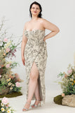 Sheath Sweetheart Grey Printed Plus Size Wedding Party Dress with Belt