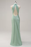 Agave Mermaid Halter Open Back Long Bridesmaid Dress