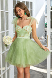 A Line Spaghetti Straps Green Short Homecoming Dress with Beading