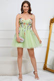 Cute A Line Spaghetti Straps Champagne Short Homecoming Dress with Appliques