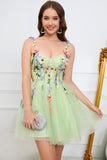 A Line Spaghetti Straps Green Short Homecoming Dress with Appliques