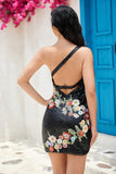 Bodycon One Shoulder Black Sequin Beading Homecoming Dress