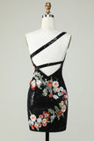 Bodycon One Shoulder Black Sequin Beading Homecoming Dress