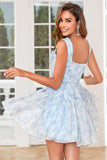 Stylish A Line Off the Shoulder Sage Printed Short Homecoming Dress